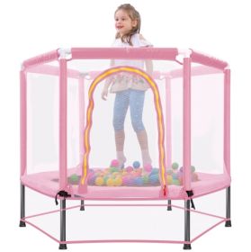 55'' Toddlers Trampoline With Safety Enclosure Net And Balls, Indoor Outdoor Mini Trampoline For Kids