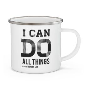 Enamel Camping Mug, i Can Do All Things Philippians 4:13 Black Illustration